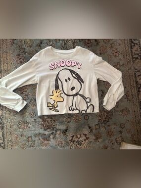 Peanuts White Kids' Snoopy & Woodstock Graphic Crop Top